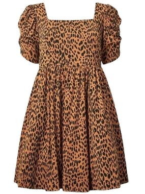 Betsey Johnson Leopard Print Mini Puff Sleeve Skater Dress Size 1 NWT
